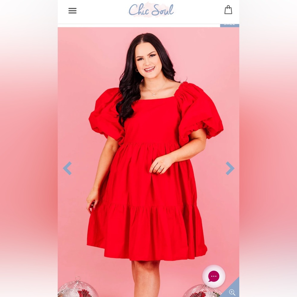 Chicsoul Red Puff Sleeve Dress 2x